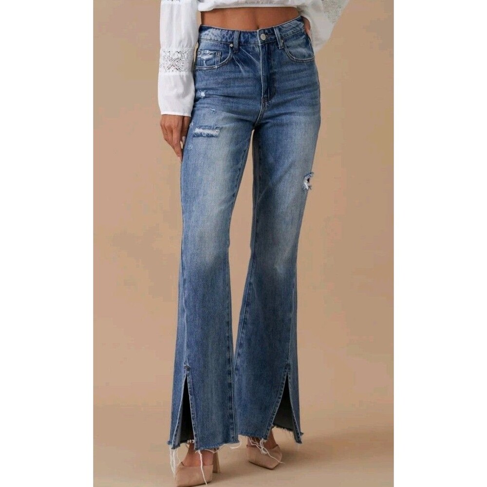 NWT Insane Gene | Women's Size 5 - 26W | High Rise Slit Flare Jeans Distressed